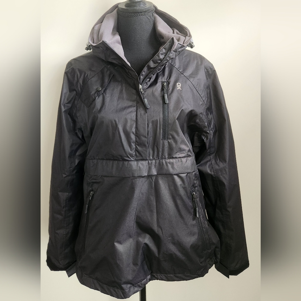 HOODED FLEECE LINED ANORAK PULLOVER, PACKABLE JACKET - WATER AND WINDPROOF